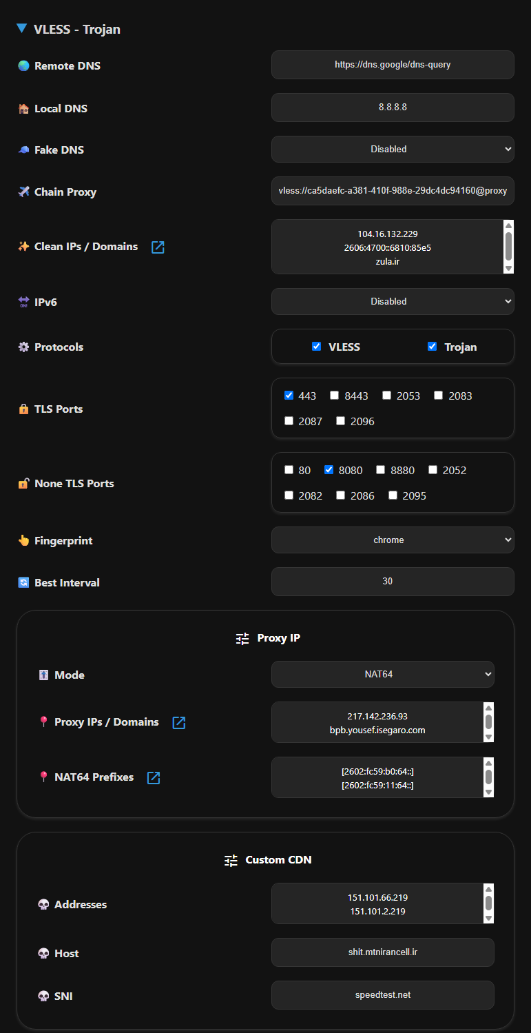 VLESS and Trojan settings