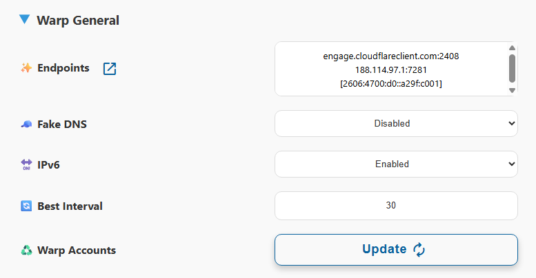 Warp General settings